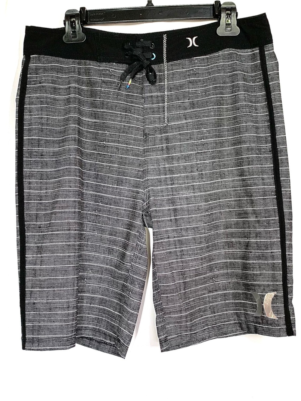 Hurley Black and Gray Striped Boardshorts with Lace Waist Men’s size 30